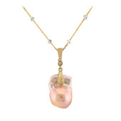 Peach Freshwater Pearl Silver Necklace (TPC)