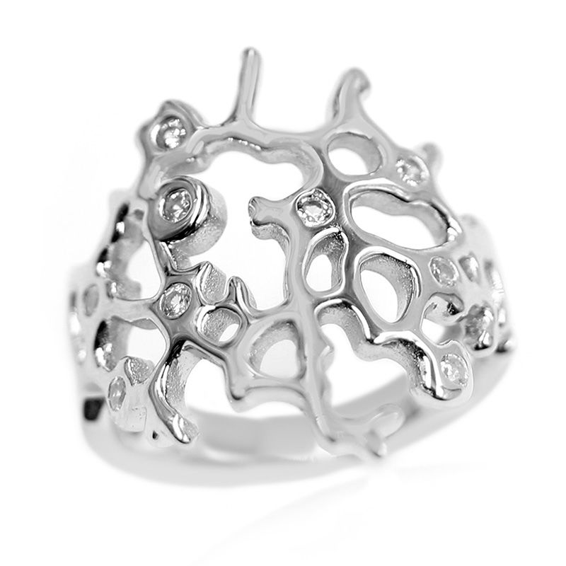 S925 Sterling Silver Platinum Plated Starry Hollow Ring, Size: No.8