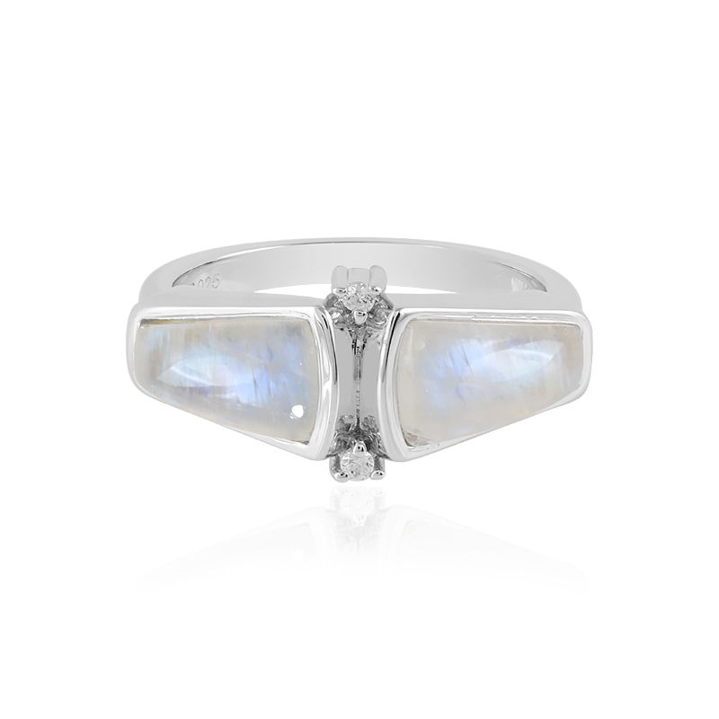 Pear Rainbow Moonstone Ring With Light Blue Sapphires – Capucinne