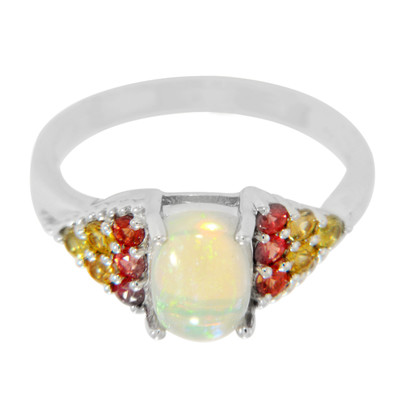 White Opal Silver Ring