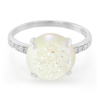 Pearl Shimmer Glitter Quartz Silver Ring