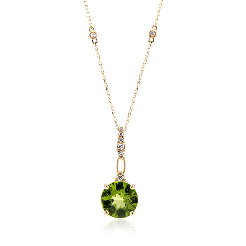 Peridot & Diamond Pendant Necklace in 9ct Rose Gold | QP Jewellers