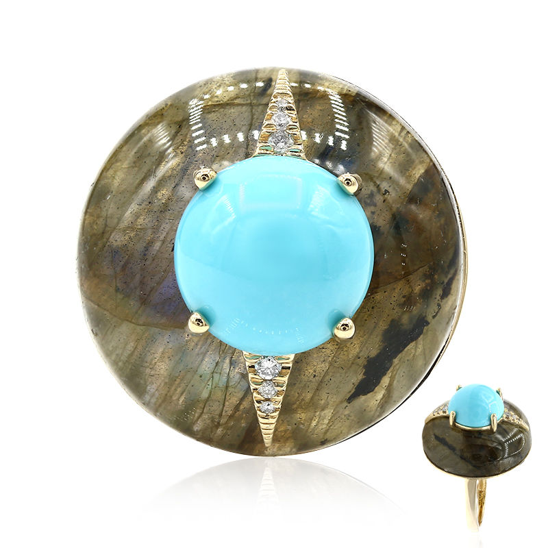 Vintage yellow gold and turquoise cabochon ring | Galerie Pénélope
