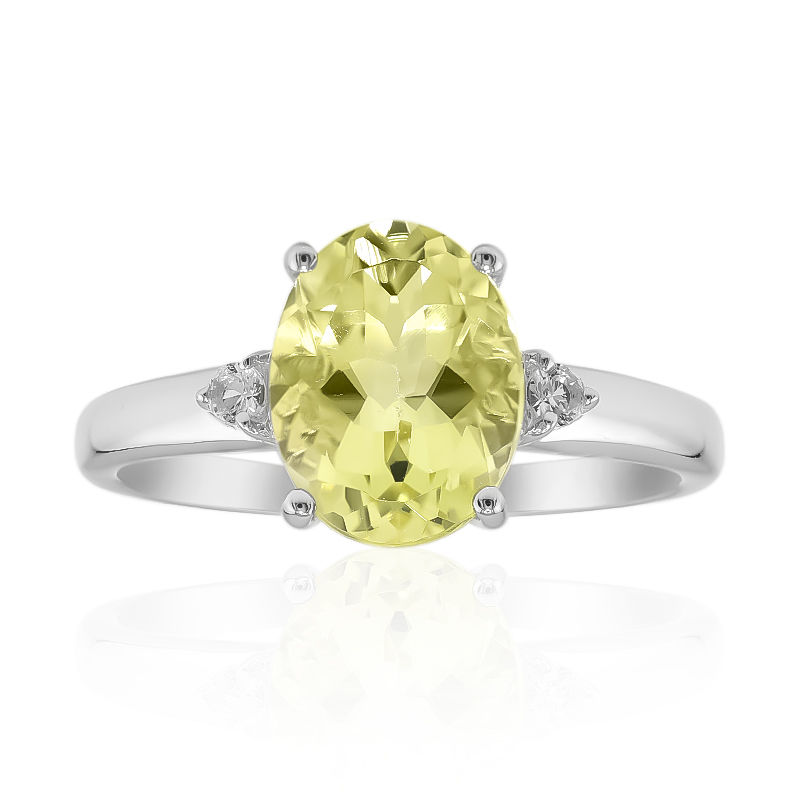 Womens Citrine White Topaz Ring Yellow Gold Sterling Silver