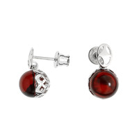 Colombian red Amber Silver Earrings