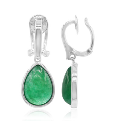Green Agate Silver ear clips