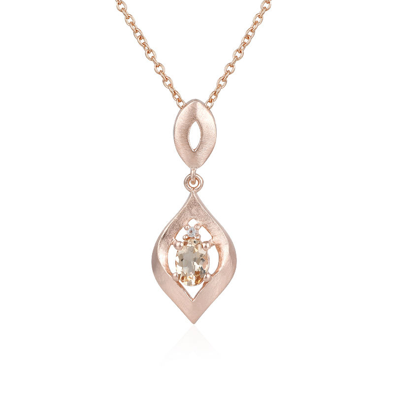9ct Rose Gold Oval Cut Morganite with 0.17 CARAT tw of Diamond Pendant –  Mazzucchelli's