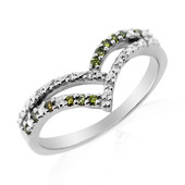I2 Green Diamond Silver Ring
