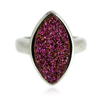 Pink Glitter Agate Silver Ring