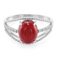 Dominican Red Amber Silver Ring