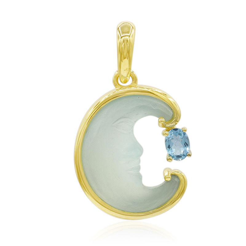 Blue Chalcedony Gemstone and Gold Y Pendant Necklace for Women