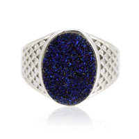 Cobalt Blue Glitter Agate Silver Ring