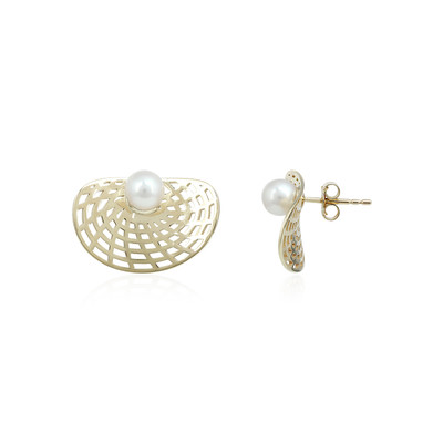 9K White Freshwater Pearl Gold Earrings (Ornaments by de Melo)