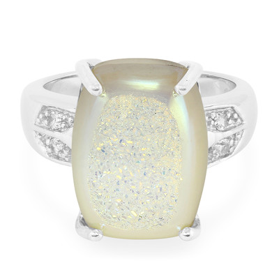 Pearl Shimmer Glitter Quartz Silver Ring
