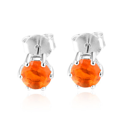Orange Ethiopian Opal Silver Earrings