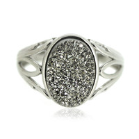 Platinum Glitter Agate Silver Ring