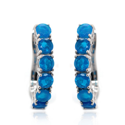 Neon Blue Opal Silver Earrings