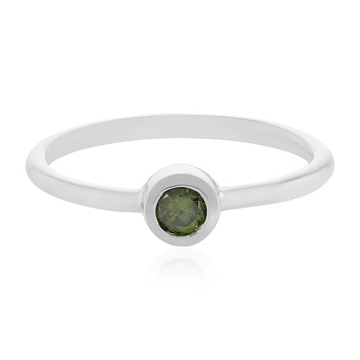 Green Diamond Silver Ring