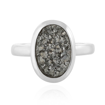 Black Glitter Agate Silver Ring