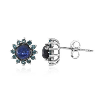 Blue Star Sapphire Silver Earrings