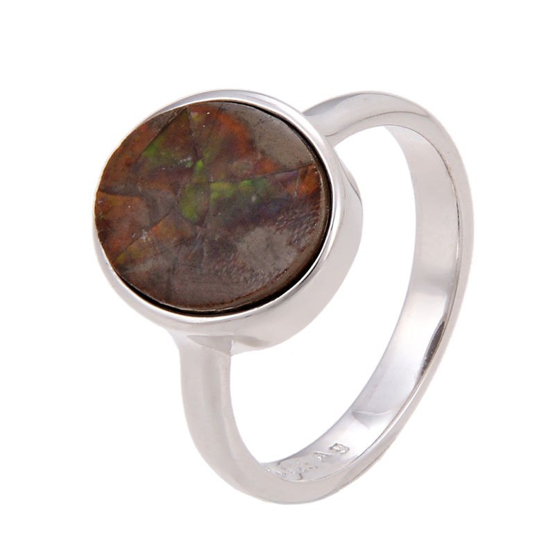 Amazon.com: Ammolite Ring, Ammolite Solitaire Ring Sterling Silver 18x13mm  Size 6 3/4, Fine Quality Real Genuine Natural Canadian Ammolite Jewelry R27  : Handmade Products