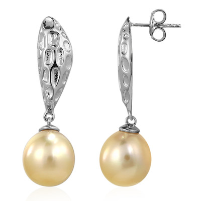 Kabira Golden South Sea Pearl Silver Earrings (TPC)