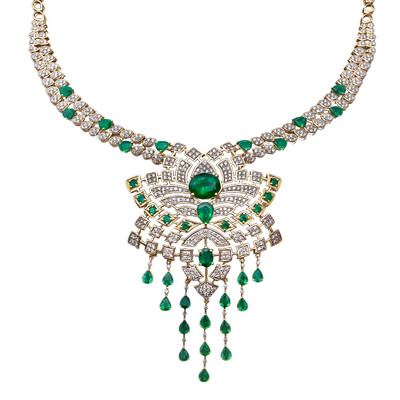 14K AAA Zambian Emerald Gold Necklace (de Melo)