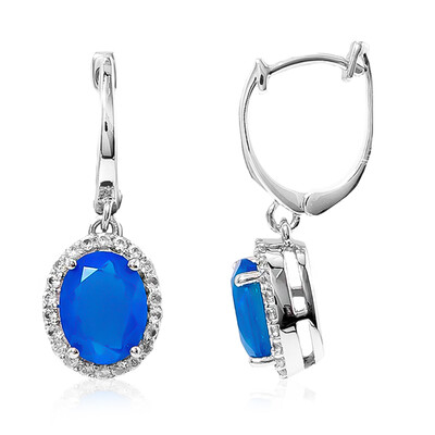 Blue Ethiopian Opal Silver Earrings