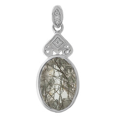 Black Rutile Quartz Silver Pendant