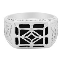 Black Agate Silver Ring