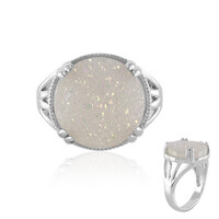 Rainbow Glitter Agate Silver Ring