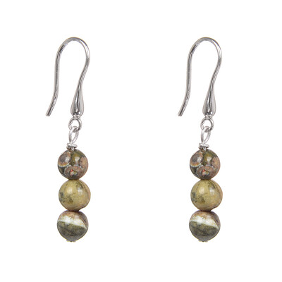 Rainforest Rhyolite Silver Earrings