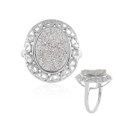 Silver Glitter Agate Silver Ring