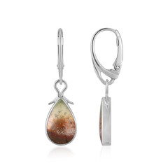 Petrified Opalized Wood Silver Earrings (Bali Barong)