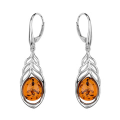 Cognac Baltic Amber Silver Earrings