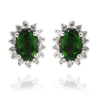 Russian Diopside Silver Earrings