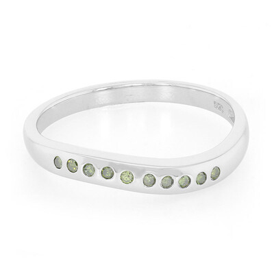 Emerald Green Diamond Silver Ring