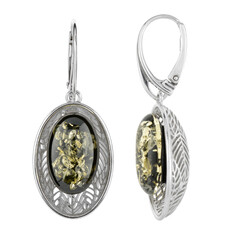 Green Baltic Amber Silver Earrings