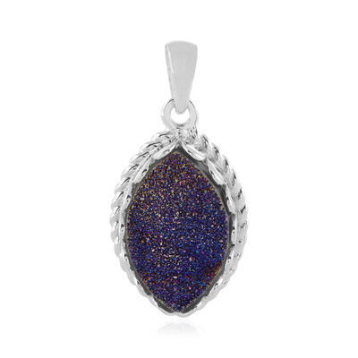 Cobalt Blue Glitter Agate Silver Pendant