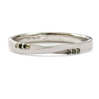 Green Diamond Silver Ring