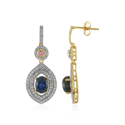 Blue Star Sapphire Silver Earrings