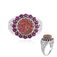 Pink Glitter Agate Silver Ring