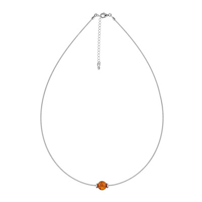 Cognac Baltic Amber Silver Necklace (MONOSONO COLLECTION)