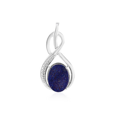 Blue Glitter Agate Silver Pendant