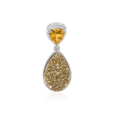 Golden Glitter Agate Silver Pendant