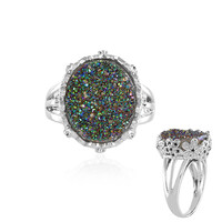 Peacock Green Glitter Agate Silver Ring