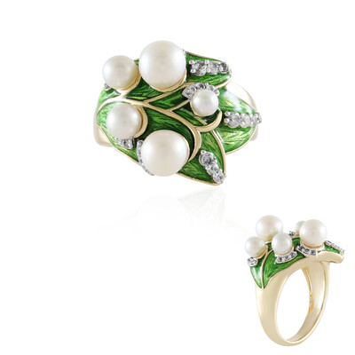 White Freshwater Pearl Silver Ring (Adela Silber)