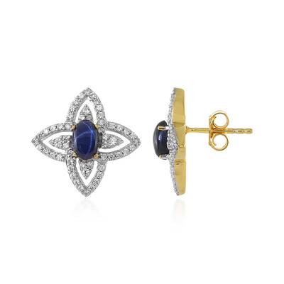 Blue Star Sapphire Silver Earrings
