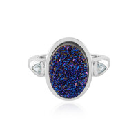 Blue Glitter Agate Silver Ring