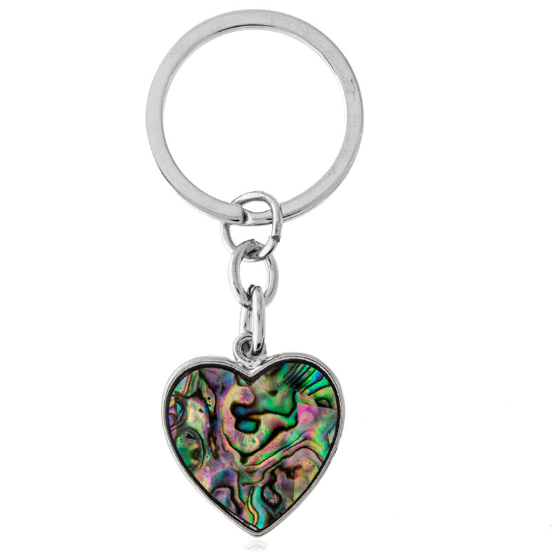 New Zealand Heart-Cut Abalone Brass Keychain